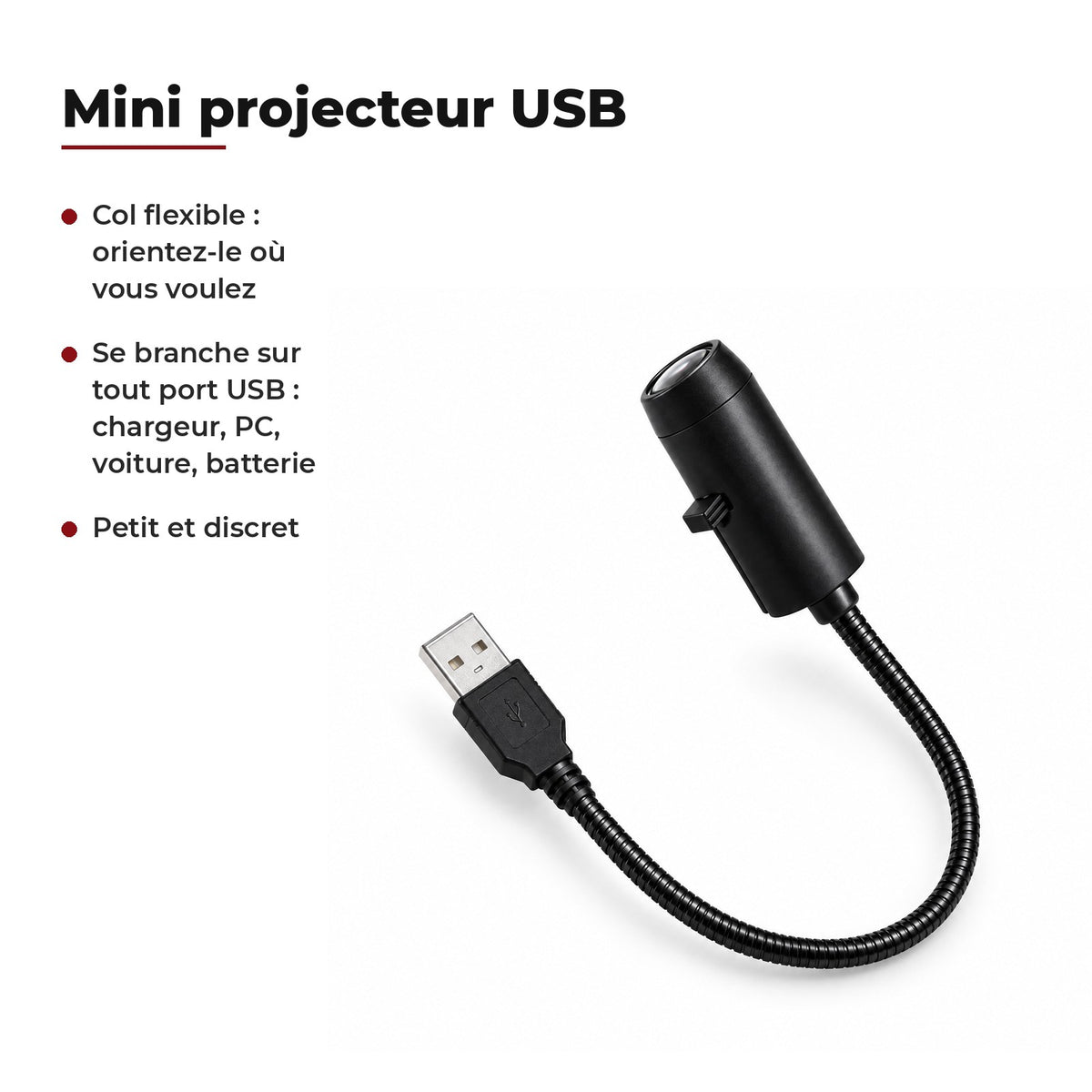Mini projecteur USB à col flexible