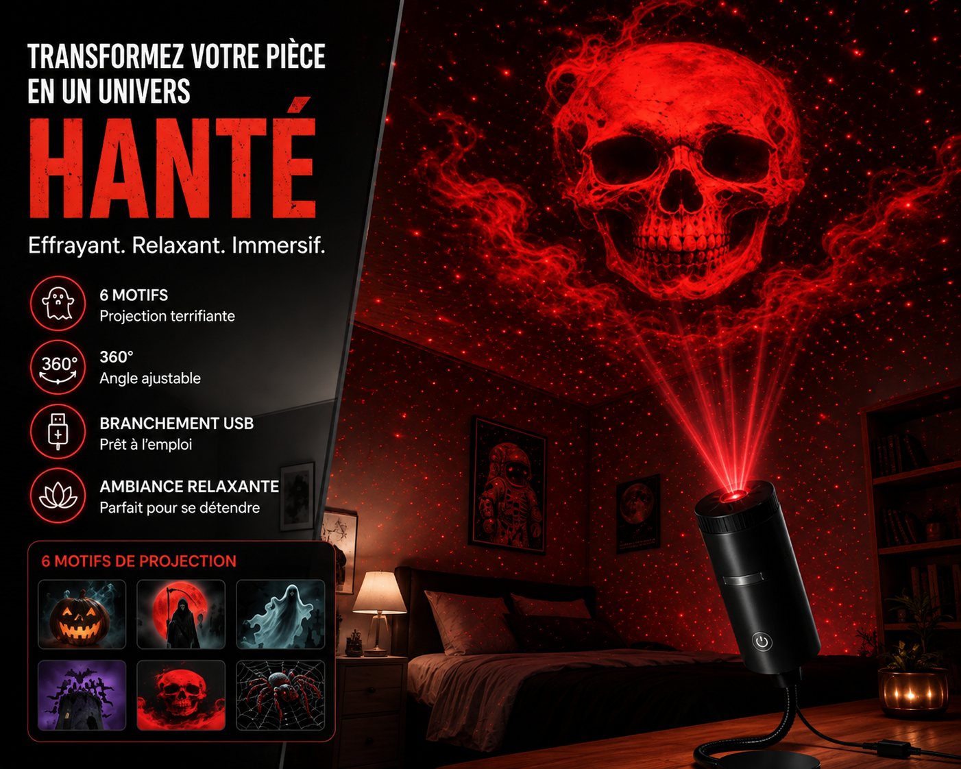 Projecteur Halloween HD – 6 Ambiances Terrifiantes
