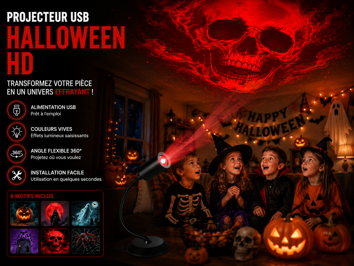 Projecteur Halloween HD – 6 Ambiances Terrifiantes