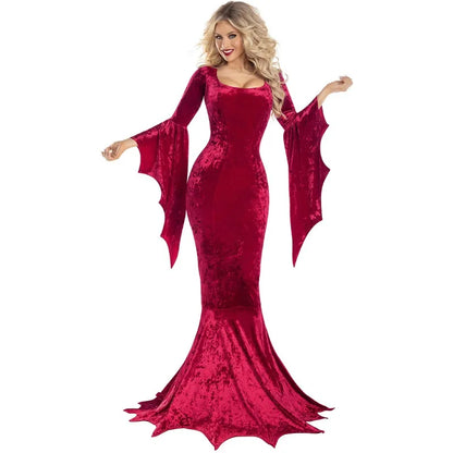Robe gothique rouge bordeaux manches chauve-souris - vue de face