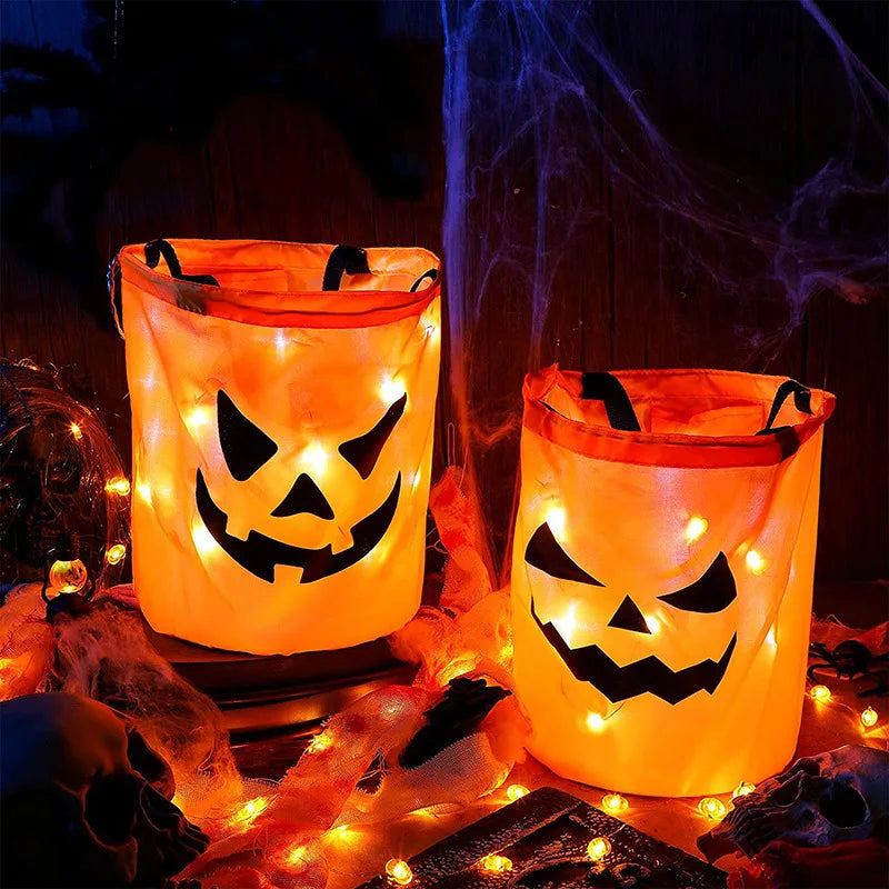 Seau à bonbons Halloween lumineux LED citrouille - vue 3