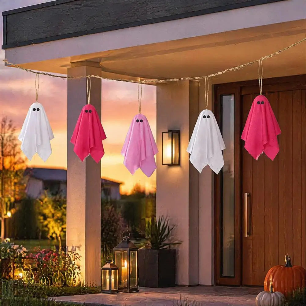 Fantômes suspendus Halloween rose et blanc – vue 4