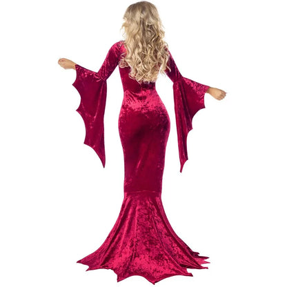 Robe gothique rouge bordeaux manches chauve-souris - vue de dos