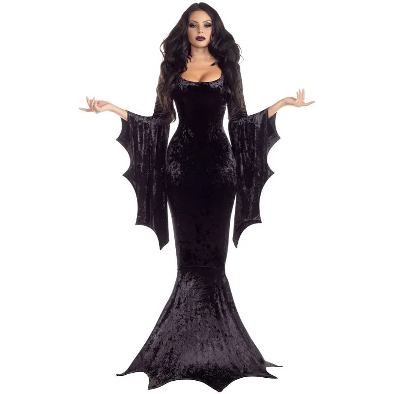 Robe gothique noire manches chauve-souris - vue de face