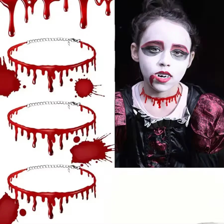 Collier goutte de sang Halloween ras du cou – vue 2