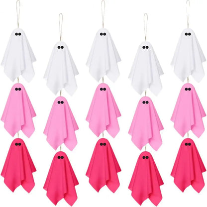 Fantômes suspendus Halloween rose et blanc – vue 7