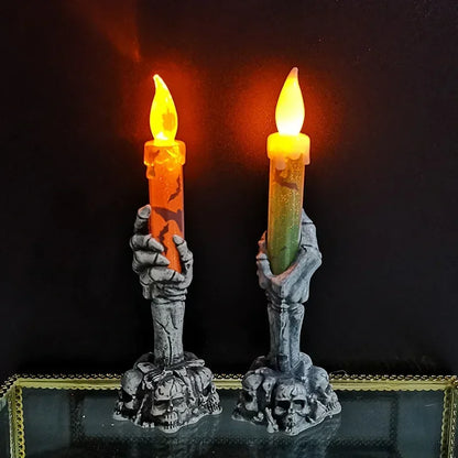 Bougies LED main de squelette Halloween orange et vert