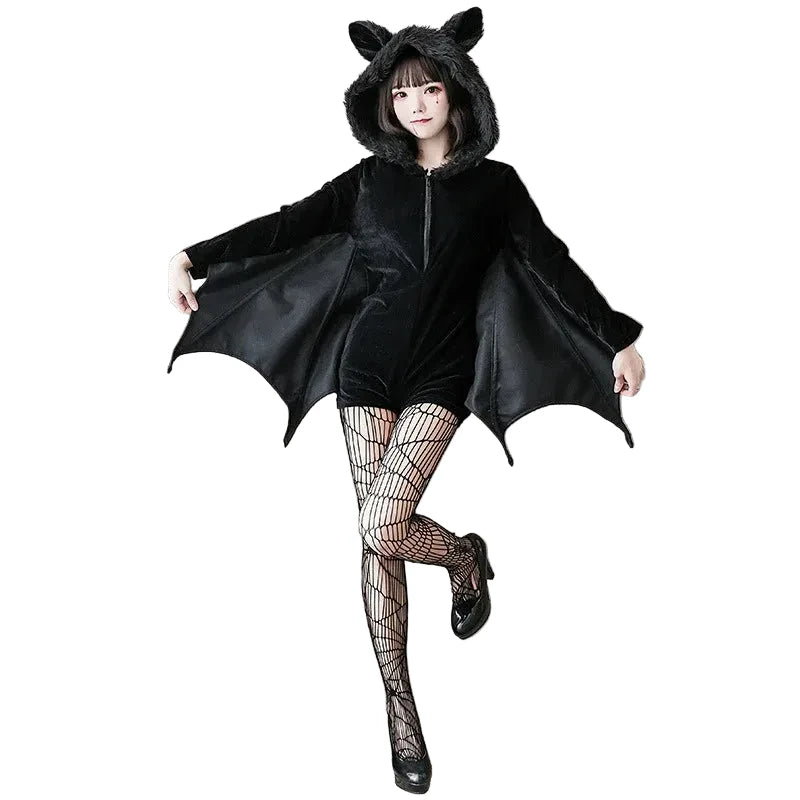 Déguisement chauve-souris noir à capuche femme – vue 1