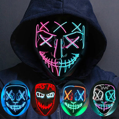 Masque LED néon porté avec capuche