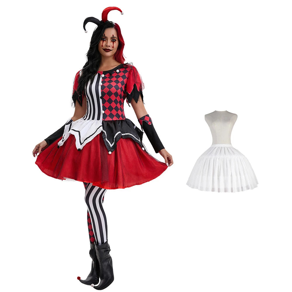 Déguisement clown maléfique femme, costume arlequin – vue 2