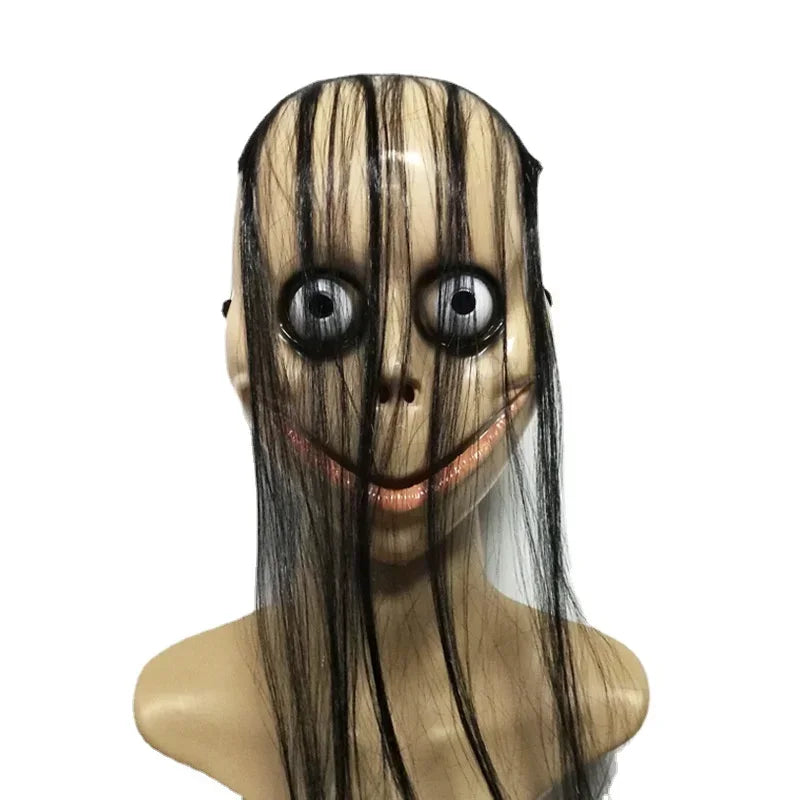 Masque Halloween horreur visage aux cheveux noirs – vue 2