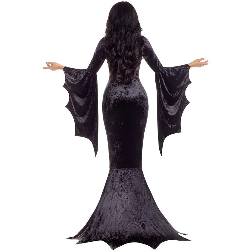 Robe gothique noire manches chauve-souris - vue de dos