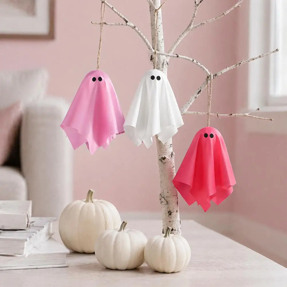 Fantômes suspendus Halloween rose et blanc – vue 2