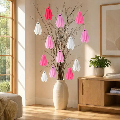 Fantômes suspendus Halloween rose et blanc – vue 1