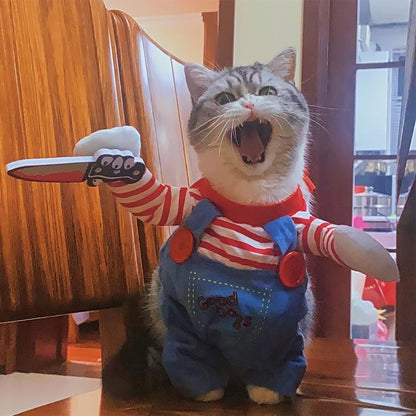 Costume Poupée d'Horreur pour Chat et Petit Chien – Avec Couteau en Mousse