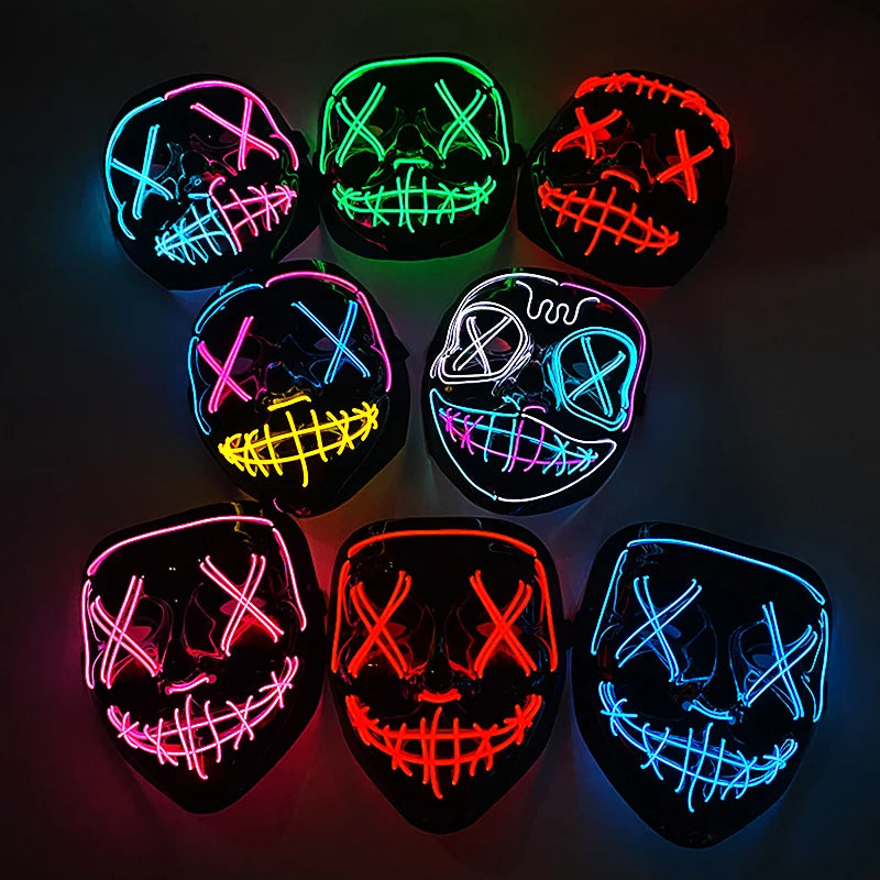 Masques LED néon Halloween - plusieurs coloris