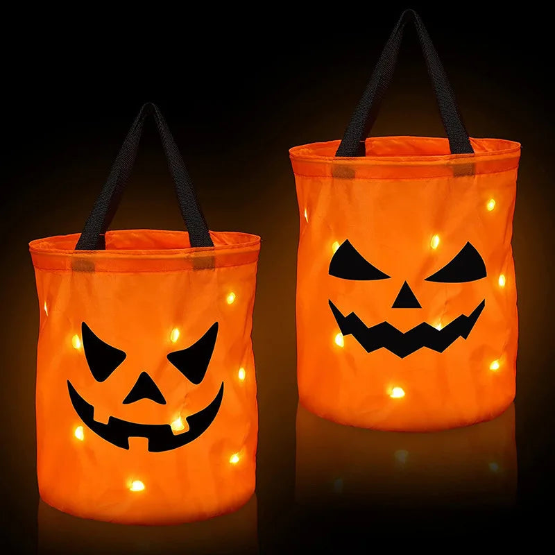 Seau à bonbons Halloween lumineux LED citrouille - vue 4