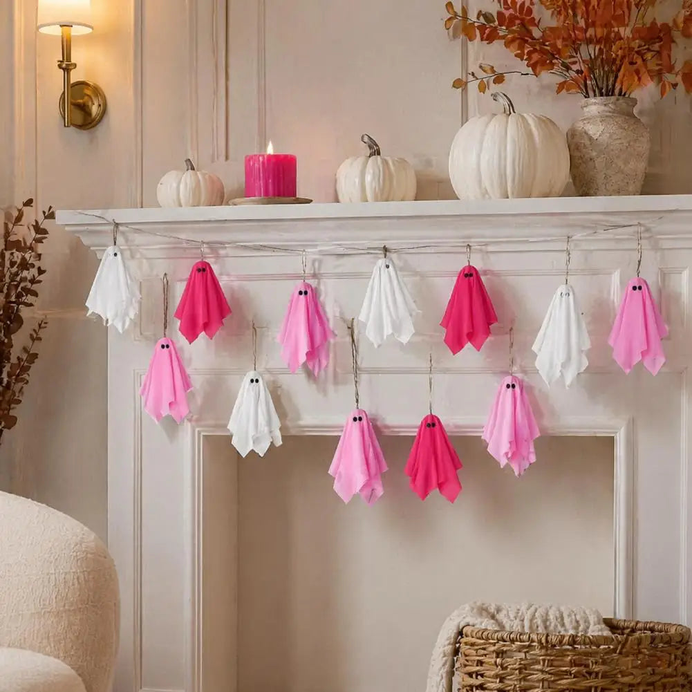 Fantômes suspendus Halloween rose et blanc – vue 6