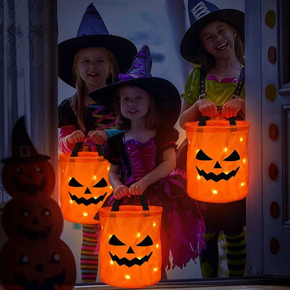Seau à bonbons Halloween lumineux LED citrouille - vue 1