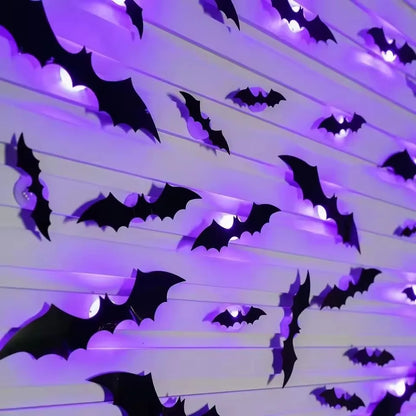 Détail des chauves-souris 3D avec halo violet