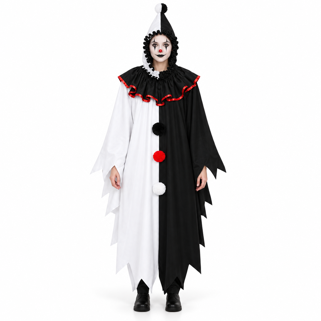 Costume Clown Fantôme Effrayant Noir & Blanc
