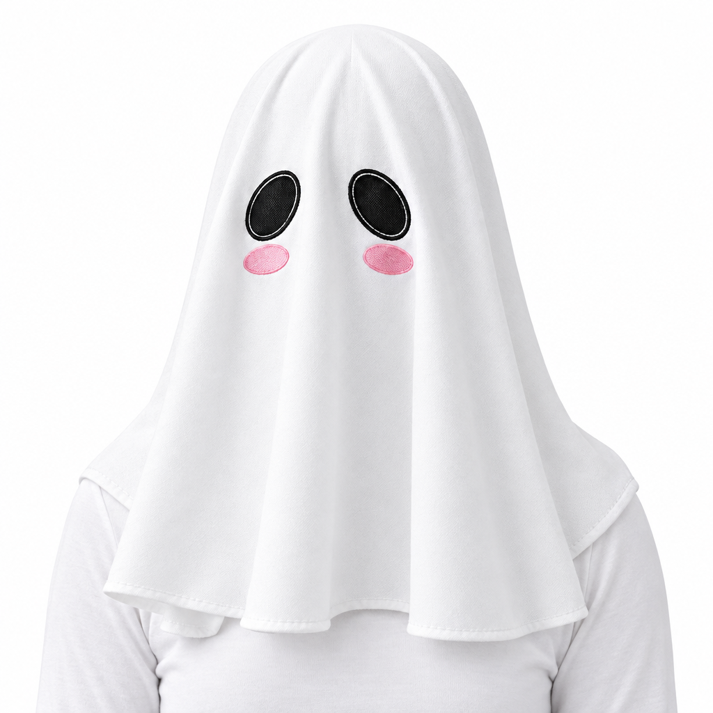 Cagoule fantôme blanche portée – fond blanc