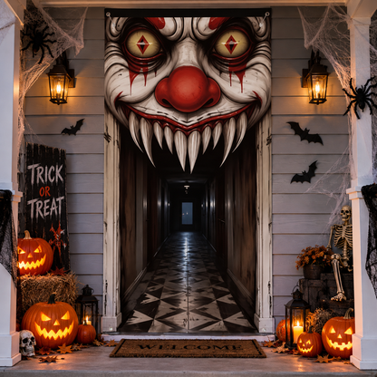 Décoration de porte Halloween clown terrifiant – vue 1