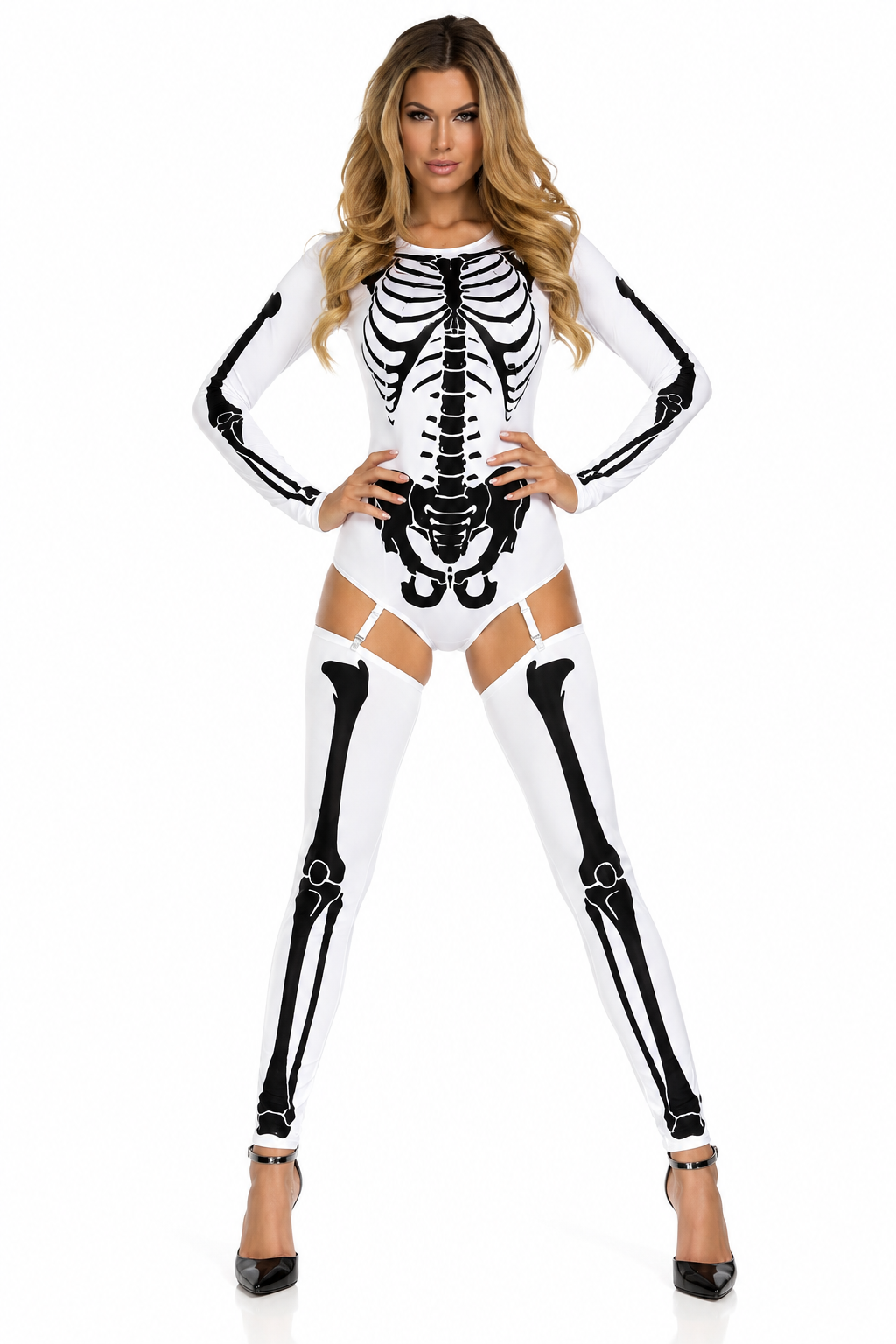 Déguisement squelette femme, combinaison Halloween – vue 2