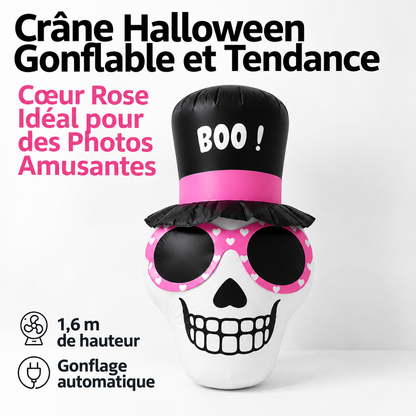 Crâne Gonflable Lumineux LED à Lunettes – Déco Halloween XXL