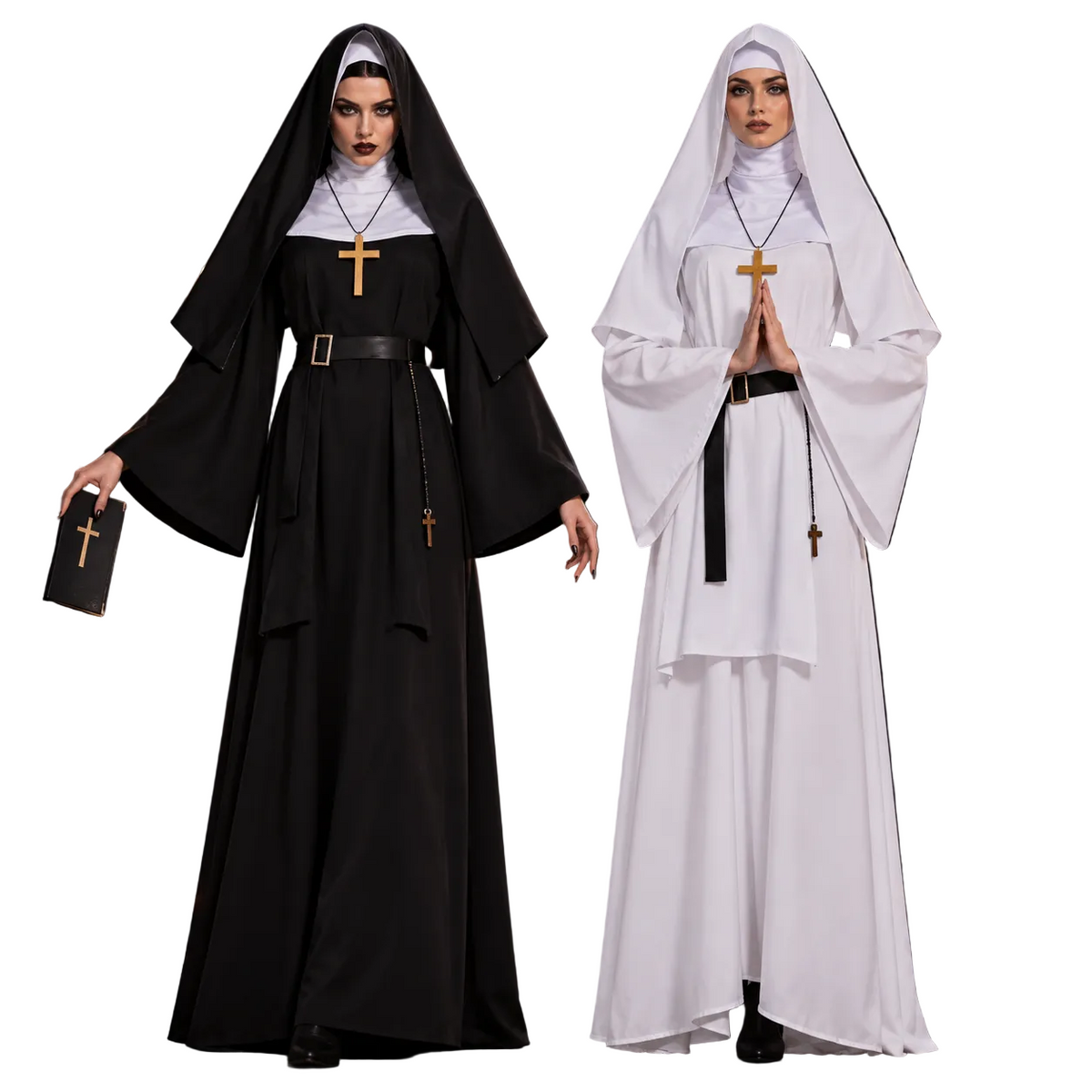 Déguisement religieuse Halloween femme, costume nonne gothique – vue 1