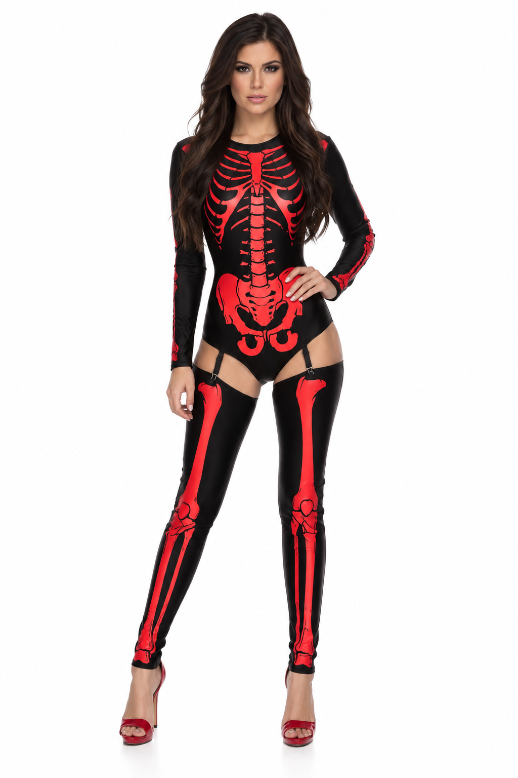 Déguisement squelette femme, combinaison Halloween – vue 3