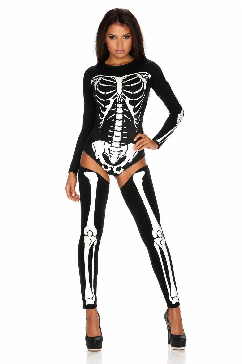 Déguisement squelette femme, combinaison Halloween – vue 4