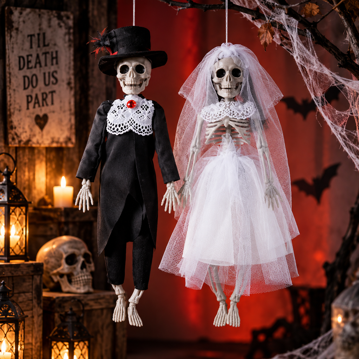 Couple de squelettes mariés Halloween – vue 1