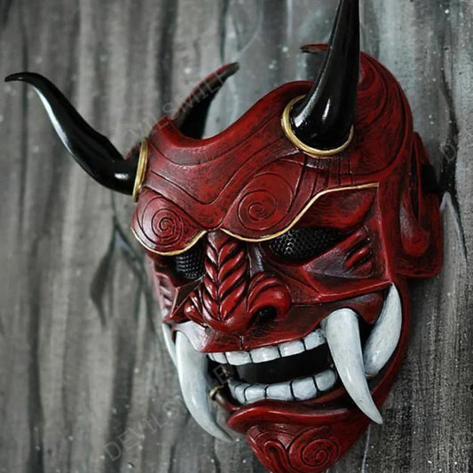 Masque démon Oni à cornes rouge sang