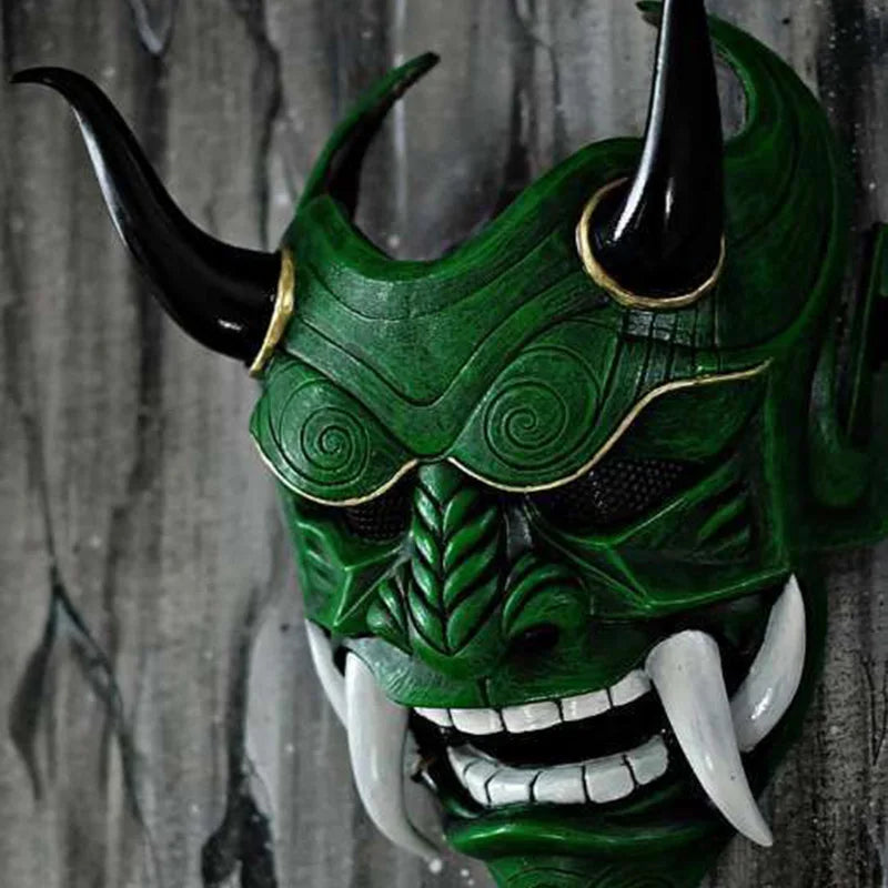 Masque démon Oni à cornes vert